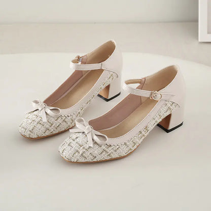 Spring 2020 Fashion Chunky Heel Square-Toe Flats