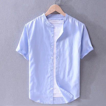 Men's Loose Linen Casual Shirt - Solid Color Beach Style