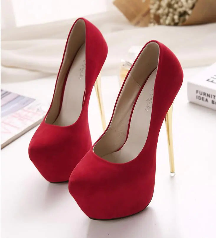 New Women's High Heel Suede Pumps - Black Nightclub Shoes