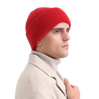 Three Layers of Cuffs Knit Red Beanies Hats Men Mens Warm Winter Red Beanie Hats for Women Hat Ski Hat Cap (Bright Red)