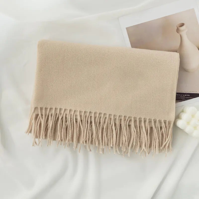 Autumn Winter Tassel Faux Cashmere Scarf for Women