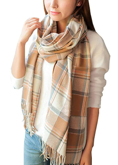 2020 Fall Winter Korean Long Plaid Cashmere Scarf