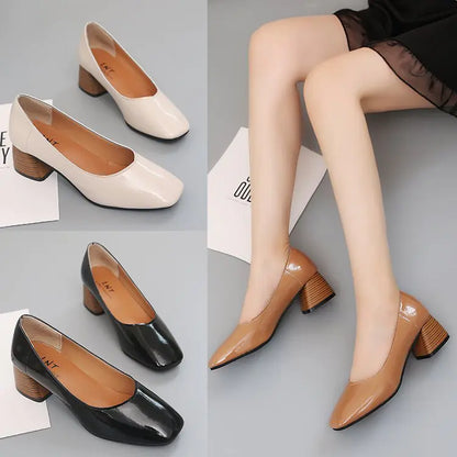Korean Style Chunky Heel Women's Flats (Versatile Work Shoes)