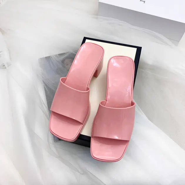 Chunky Heel Candy Color Jelly Shoes with Square Toe