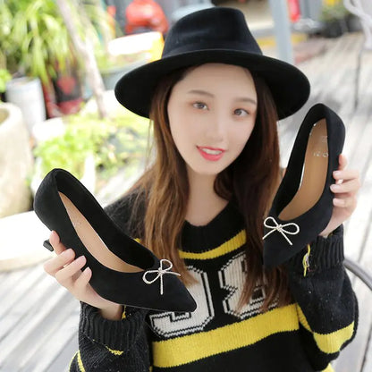 Vintage Velvet Bow High Heel Shoes with Pointed Toe
