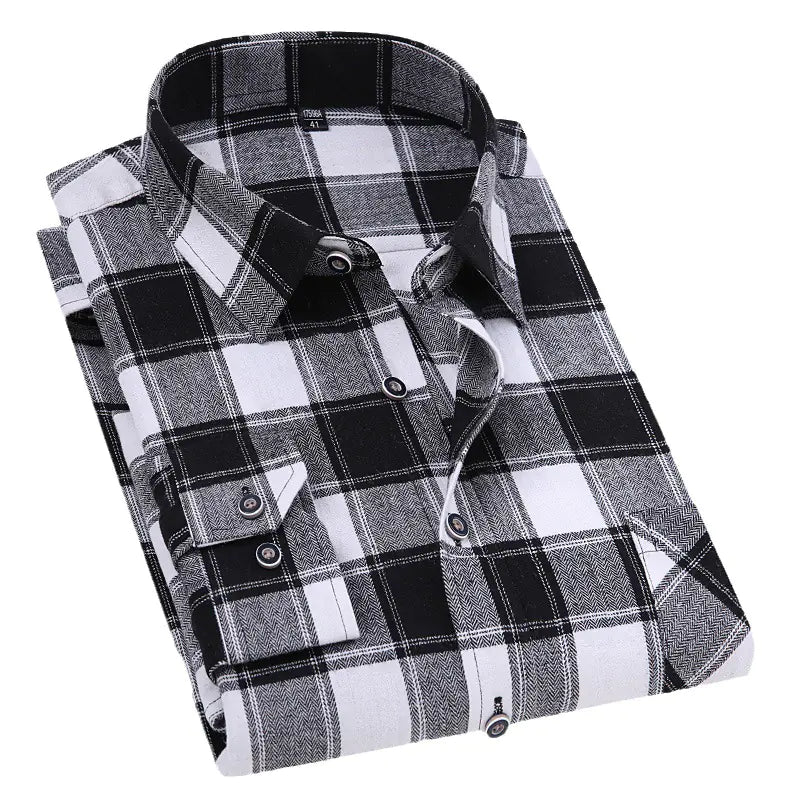 Casual Long-sleeved Plaid Brushed Shirt