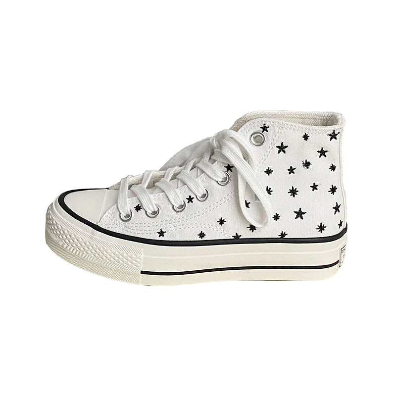 Star Embroidered High-Top Canvas Shoes for Women 2023