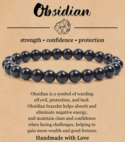 BOMAIL Natural Stone Bracelet for Women Men - 8MM Semi-Precious Gemstone Beaded Bracelet Healing Crystal Stretch Bracelet Yoga Bracelets Jewelry