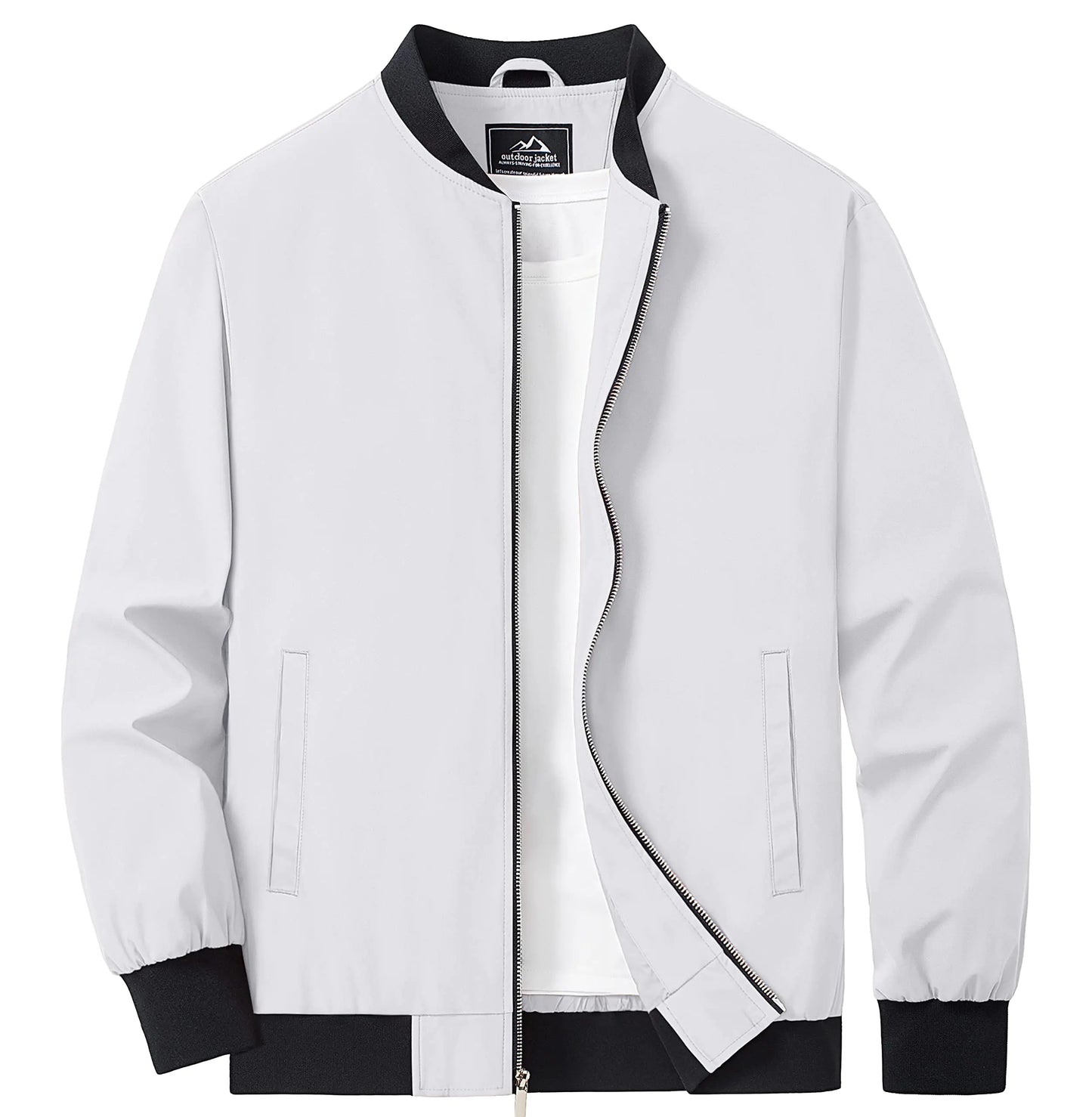 MAGCOMSEN Bomber Jacket Men Lightweight Jacket Full Zip Light Windbreaker Casual Stylish Golf Jackets White S