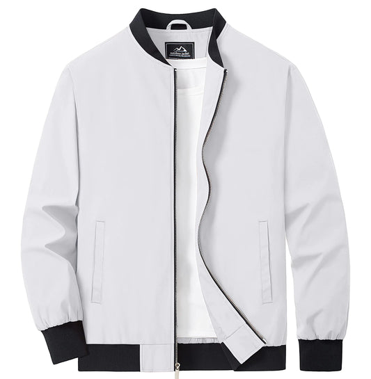 MAGCOMSEN Bomber Jacket Men Lightweight Jacket Full Zip Light Windbreaker Casual Stylish Golf Jackets White S