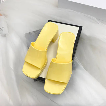 Chunky Heel Candy Color Jelly Shoes with Square Toe