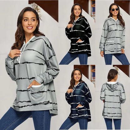 Women's Hooded Striped Long Sleeve Sweater