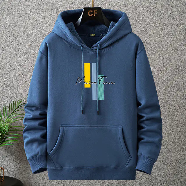Plus Size Thick Fleece Hoodie for Men in Blue