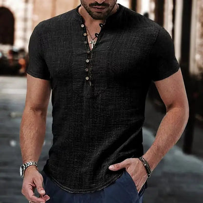 2023 Men's Linen Casual Shirt - Simple V-Neck Summer Wear