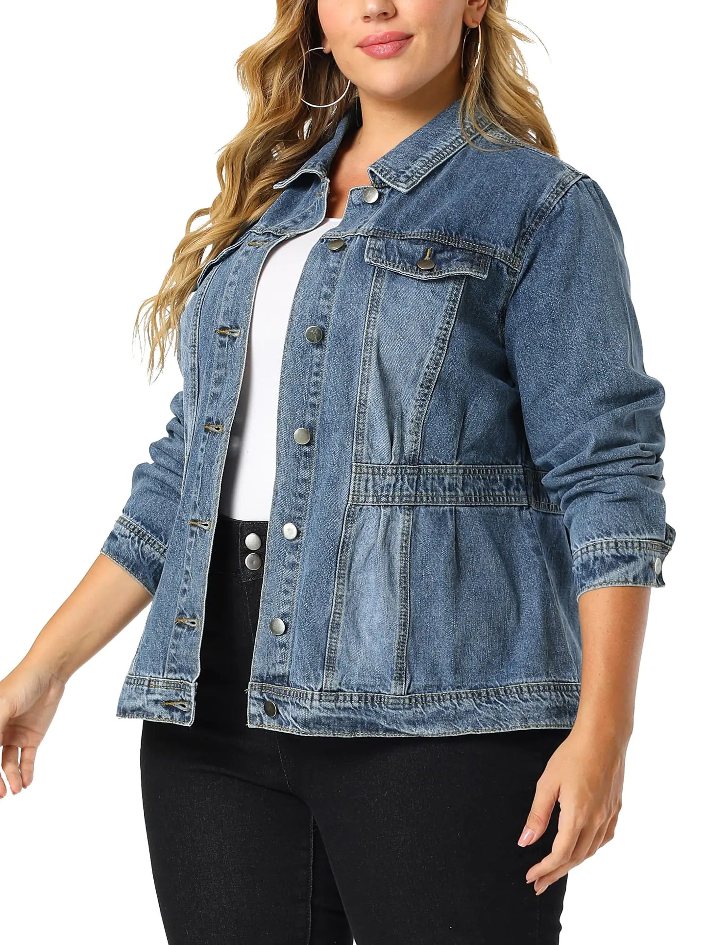 Agnes Orinda Plus Size Denim Jackets for Women Classic Washed Front Jean Jacket 2024 5X Blue