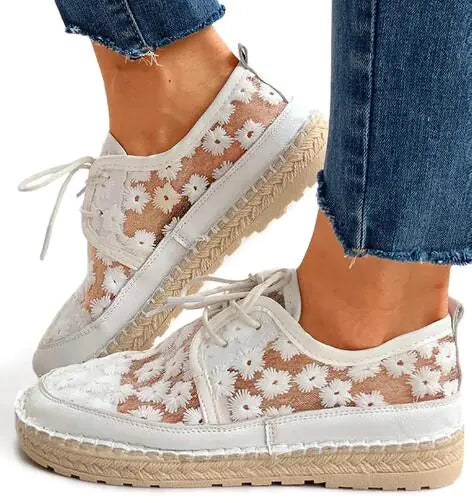 Summer Lace Floral Lace-Up Casual Shoes for Women