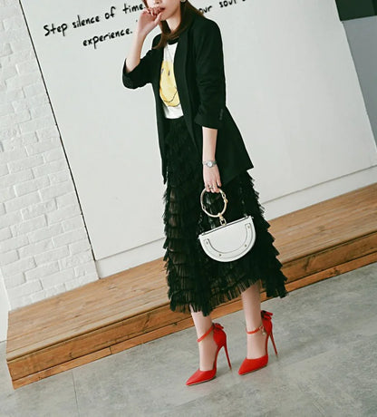 נעלי עקב גבוהות עם פפיון ואבני חן