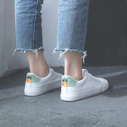 Breathable Flat Sneakers - Pineapple Design (White)