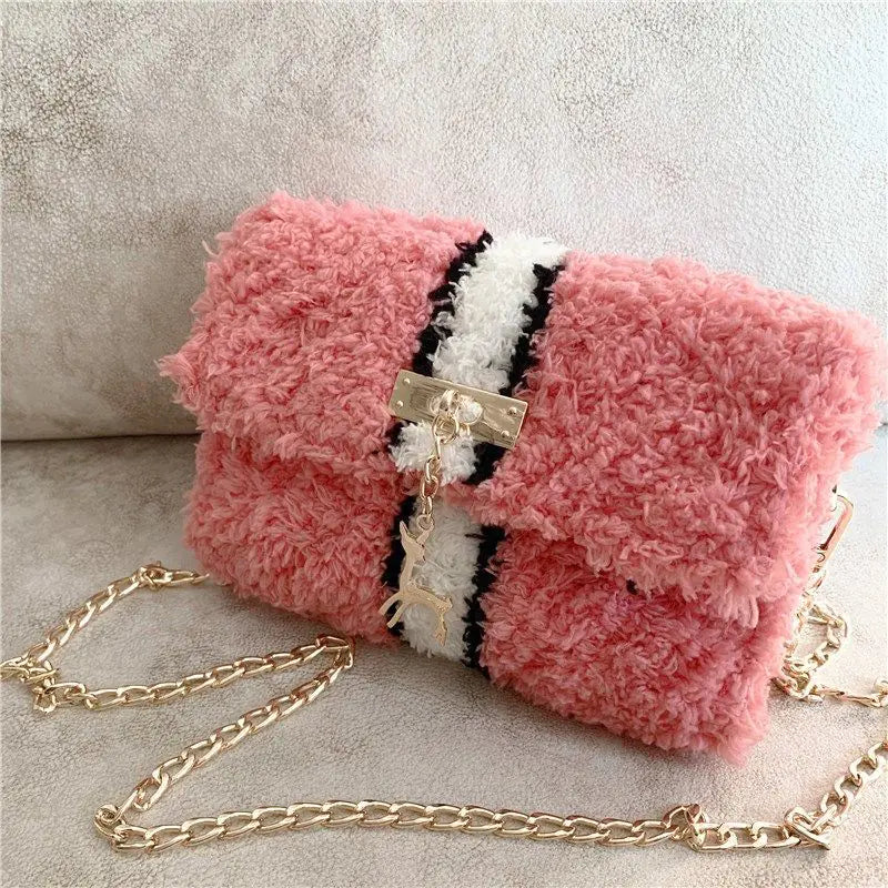 Hand-Woven Fleece Lined Plush One-Shoulder Bag