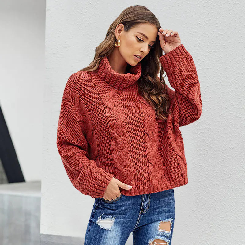 Loose Fit High Neck Knit Sweater for Women