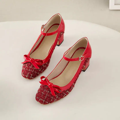 Spring 2020 Fashion Chunky Heel Square-Toe Flats