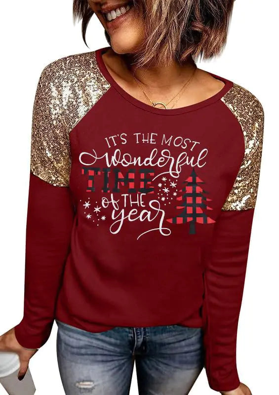 Christmas T Shirt Womens Christmas Plaid Shirt Long Sleeve Raglan Baseball T-Shirt Holiday Graphic Tops