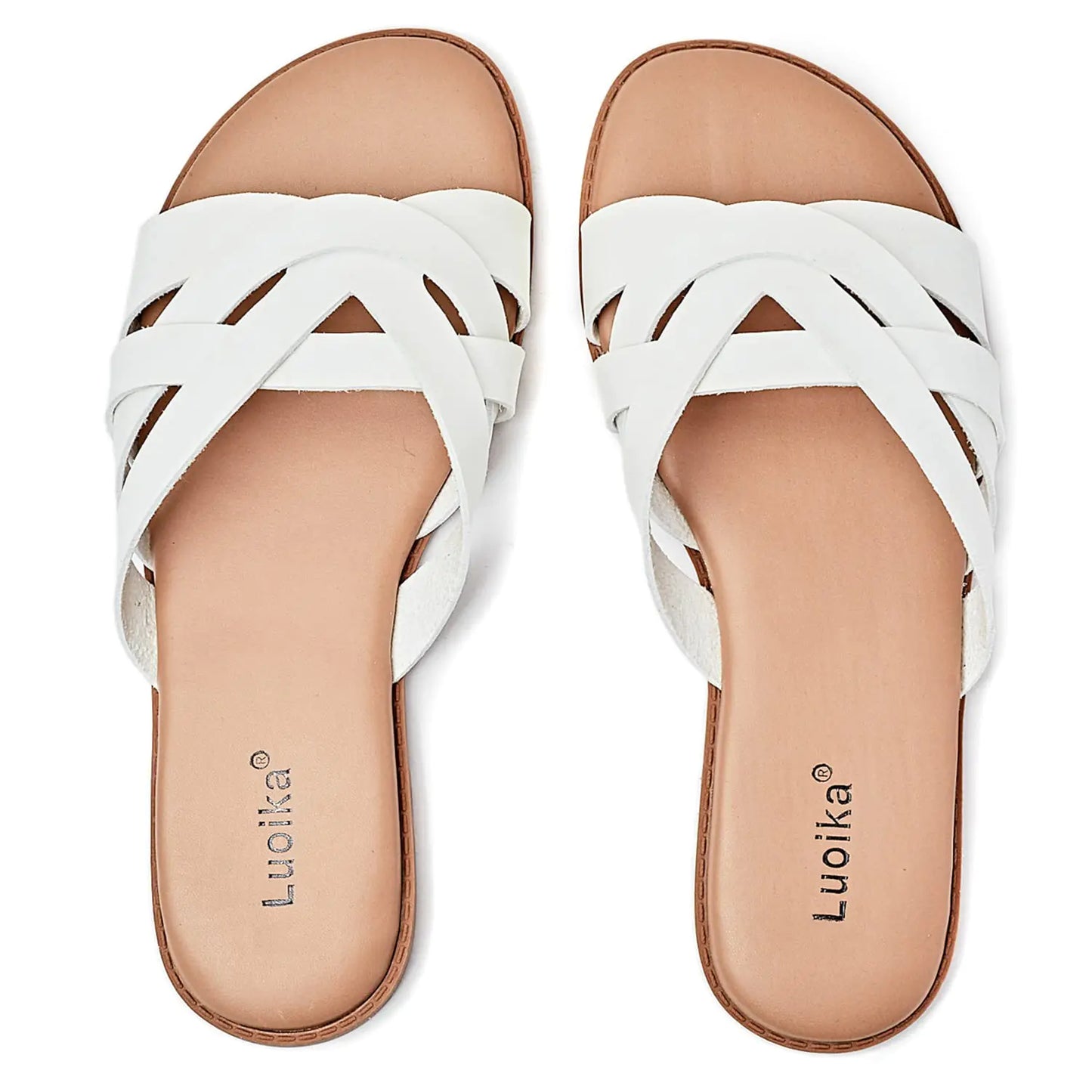 Luoika Womens Wide Width Flat Slides Sandals Casual Comfortable Strap Sandal Summer Beach Dress Shoes for Women. 220707Beige10.5XW