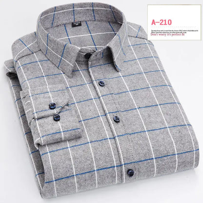 Casual Long-sleeved Plaid Brushed Shirt