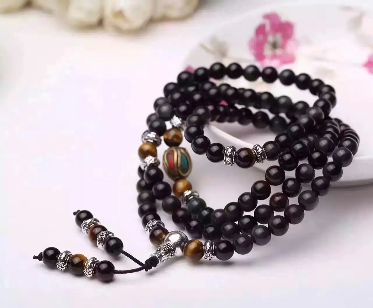 Obsidian Couple Bracelet and Prayer Bead Bracelet