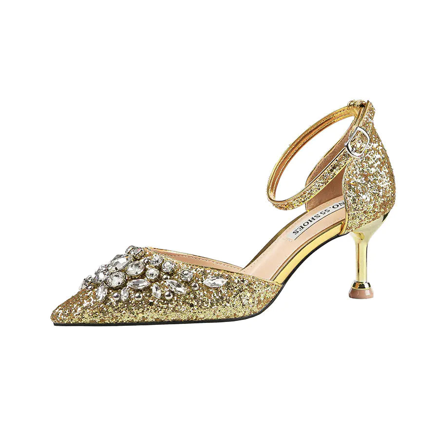 European American Rhinestone High Heels - Pointed Toe