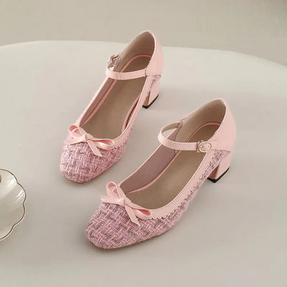 Spring 2020 Fashion Chunky Heel Square-Toe Flats