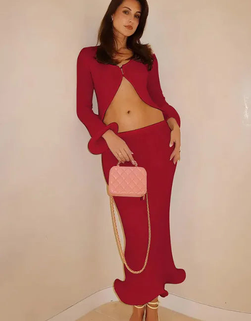 Slim Fit Cardigan & Skirt Set