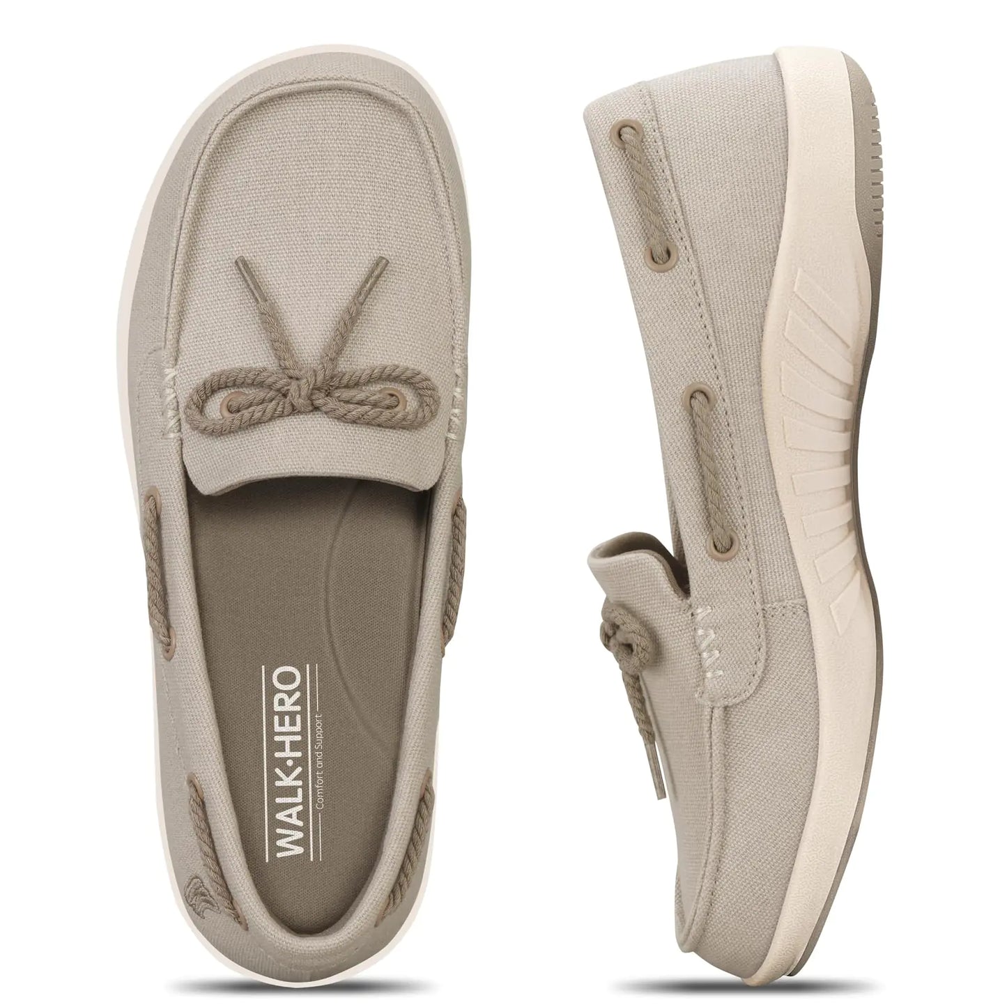 Slip On Shoes Women - Casual Comfortable Boat Shoes for Women with Arch Support - Orthopedic Canvas Loafers Shoes for Plantar Fasciitis & Daily Walking (Beige 06)