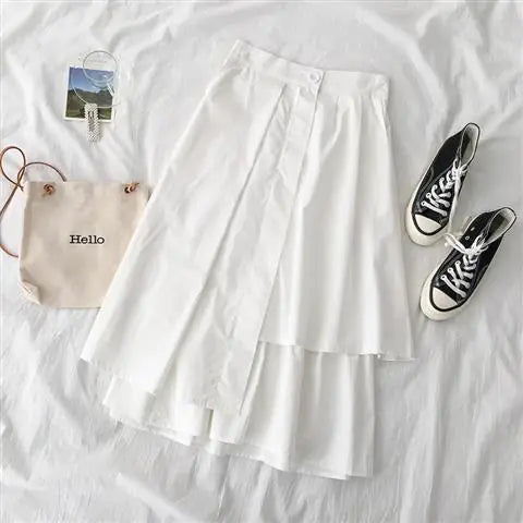 Solid Color A-Line High Waist Skirt, Versatile Midi Skirt