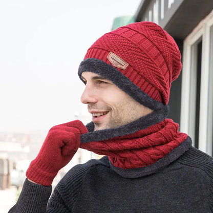 3Pcs Set Fashion Knitted Winter Hats with Gloves