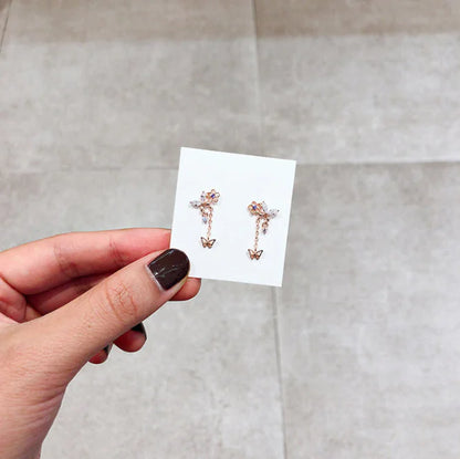 Pink Butterfly Rhinestone Elegant Earrings