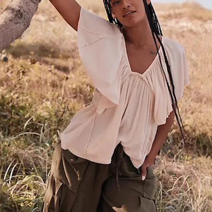 Linen Texture Round Neck Casual Shirt