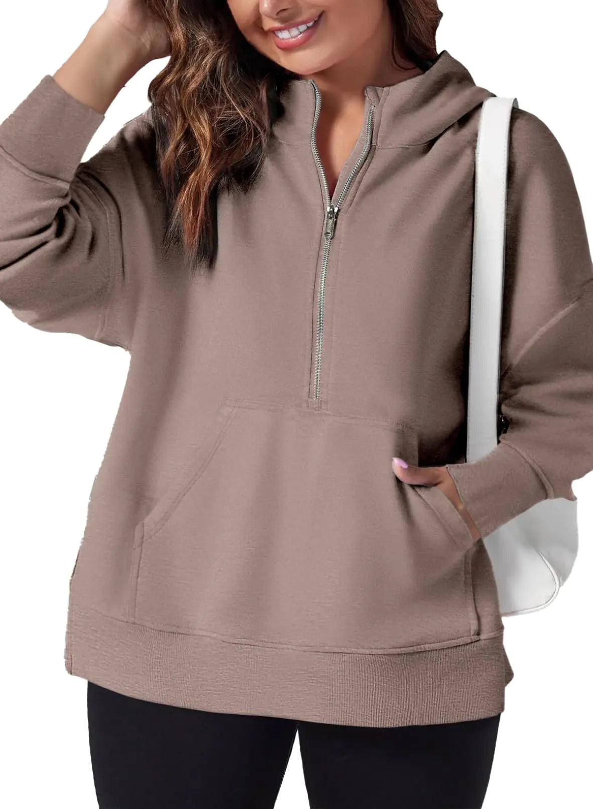 Eytino Women Plus Size Half Zip Sweatshirts Long Sleeve Pocket Pullover Hoodies Tops 2024 Fall Hoodies Outfits5X Sepia Rose