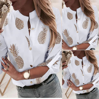 2019 Women's Casual V-Neck Pineapple Print Shirt
