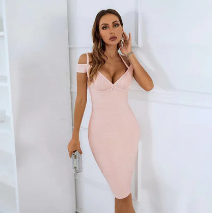 Strap Dress, Solid Color Off-Shoulder Midi Dress