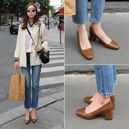 Vintage Chunky Heels Mary Jane Shoes for Women