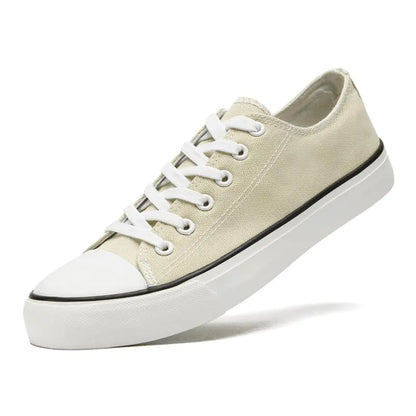 Xraehni Canvas Shoes for Women Men Low Top Lace Up Sneakers Canvas Fashion Sneakers Classic Casual Walking Shoes Comfortable Breathable Beige
