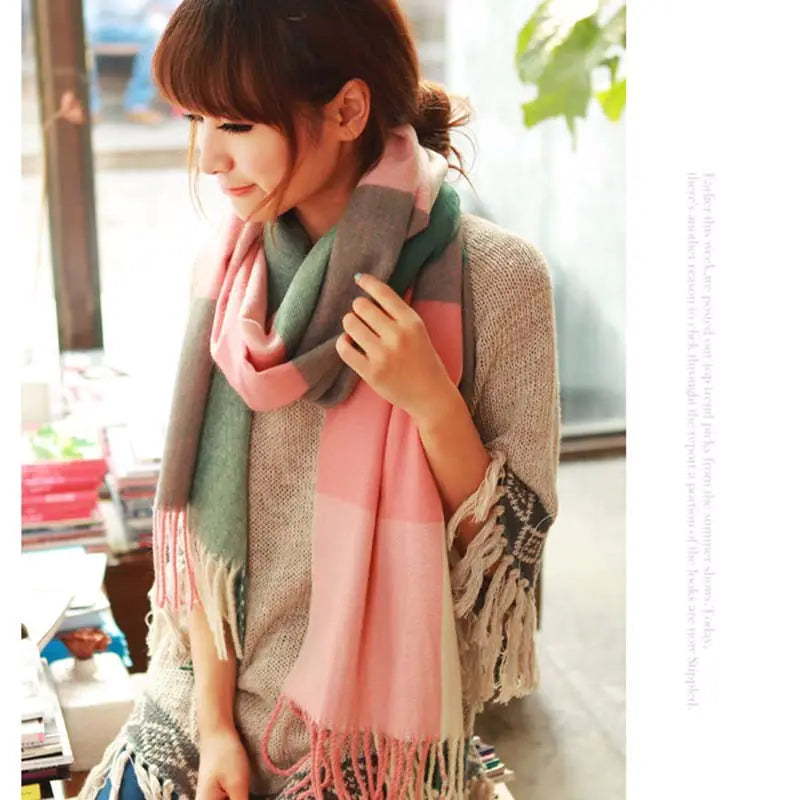 2020 Fall Winter Korean Long Plaid Cashmere Scarf