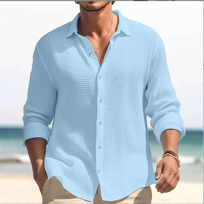 Men's Plus Size Solid Color Long Sleeve Lapel Shirt