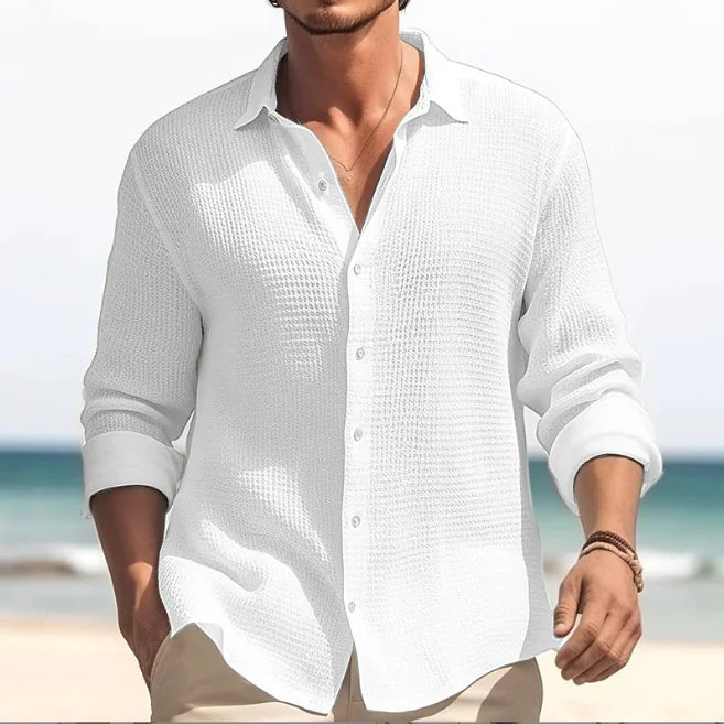 Men's Plus Size Solid Color Long Sleeve Lapel Shirt