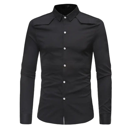 Men's Casual Long Sleeve Shirt with Unique Shoulder Design