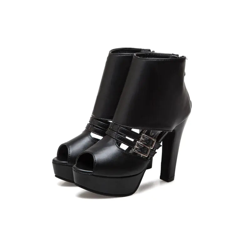 Summer High Heels Roman Shoes for Women, Waterproof Peep-Toe