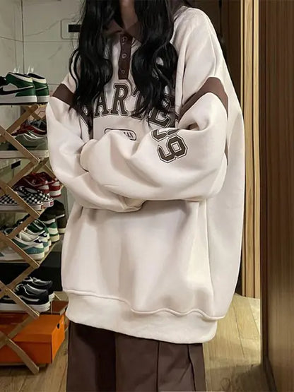 Plus Velvet Loose Hoodies for Women - Vintage Streetwear