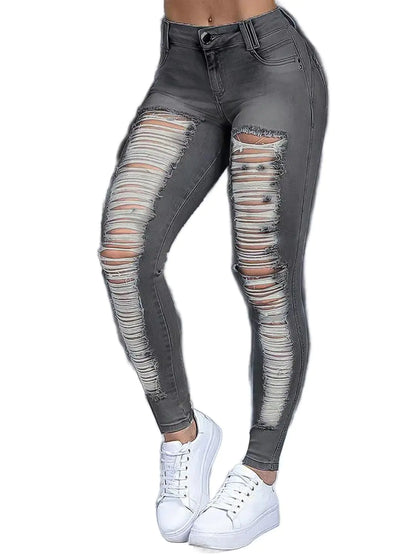 Flamingals Distressed Skinny Jeans for Women Sexy Booty Shaping Stretch Curvy Jeans Black 3XL