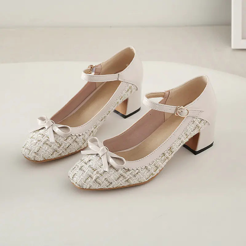 Spring 2020 Fashion Chunky Heel Square-Toe Flats